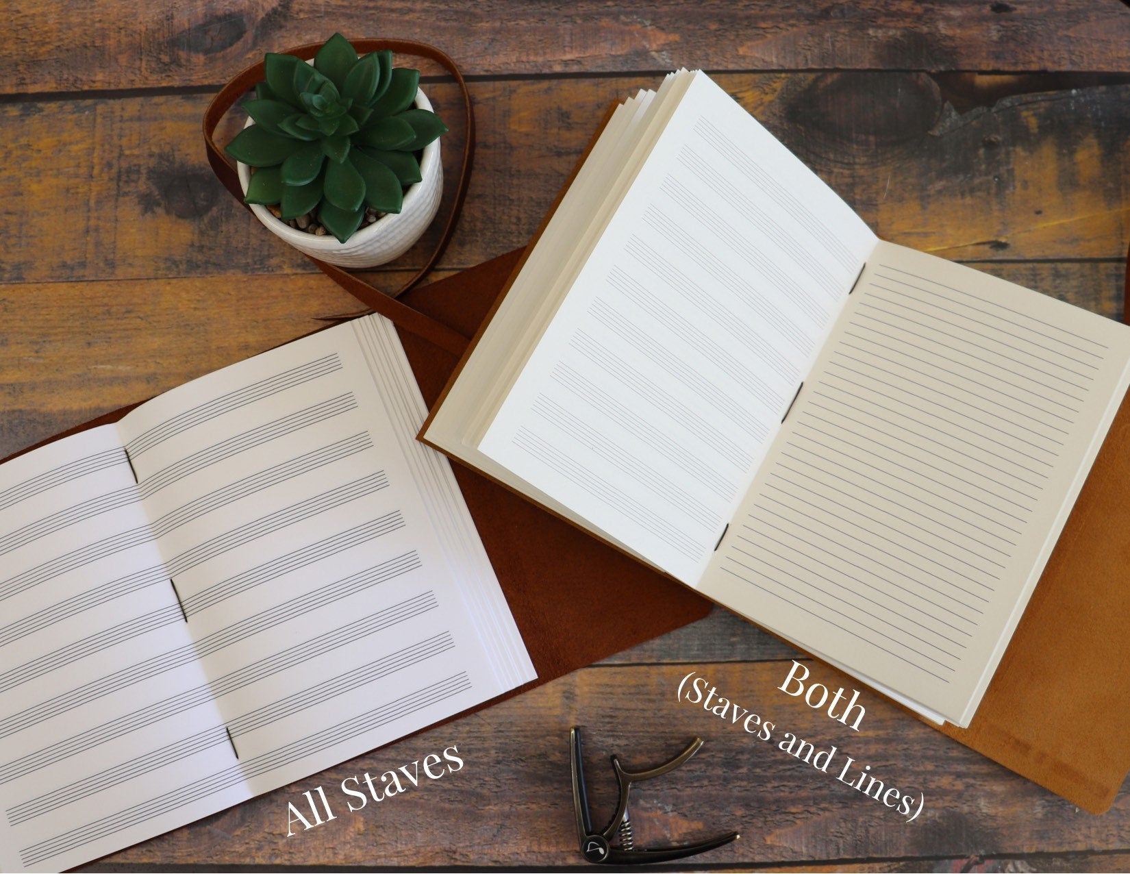 Leather Music Journal, Rustic Songwriting Book, Personalized Gift for Musicians, Songwriters and Composers, Sewn Bound in Full Grain Leather