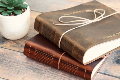 Personalized Wedding and Event Guest Book, Full Grain Leather Bound Journal, Rustic Wedding Keepsake Gift, Premium Photo Scrapbook Guest Log