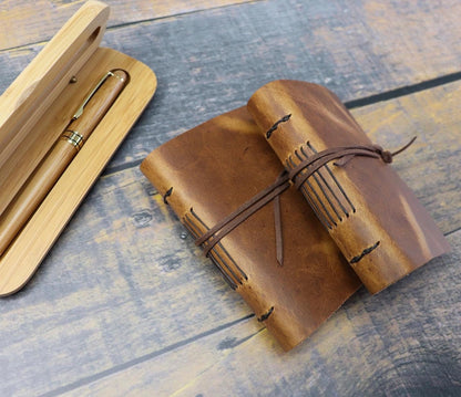 Small Leather Journal, Rustic Vintage Pocket Notebook, Sewn Bound in Real Premium Full Grain Leather, Personalized Christmas Gift