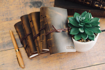 Small Leather Journal, Rustic Vintage Pocket Notebook, Sewn Bound in Real Premium Full Grain Leather, Personalized Christmas Gift