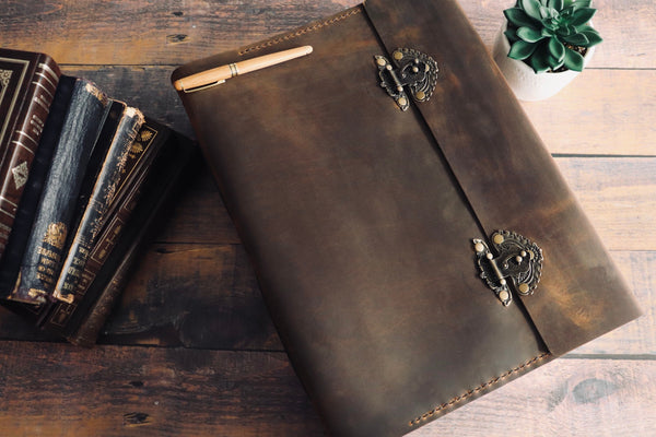 THE MEGA - Giant Leather Family Mega Tome, Huge Rustic Antique Heirloom Keepsake Book, Large Personalized Grimoire, Big Book of Shadows