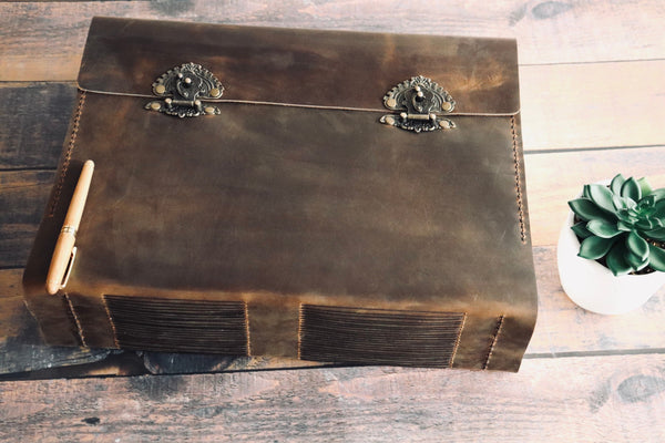 THE MEGA - Giant Leather Family Mega Tome, Huge Rustic Antique Heirloom Keepsake Book, Large Personalized Grimoire, Big Book of Shadows