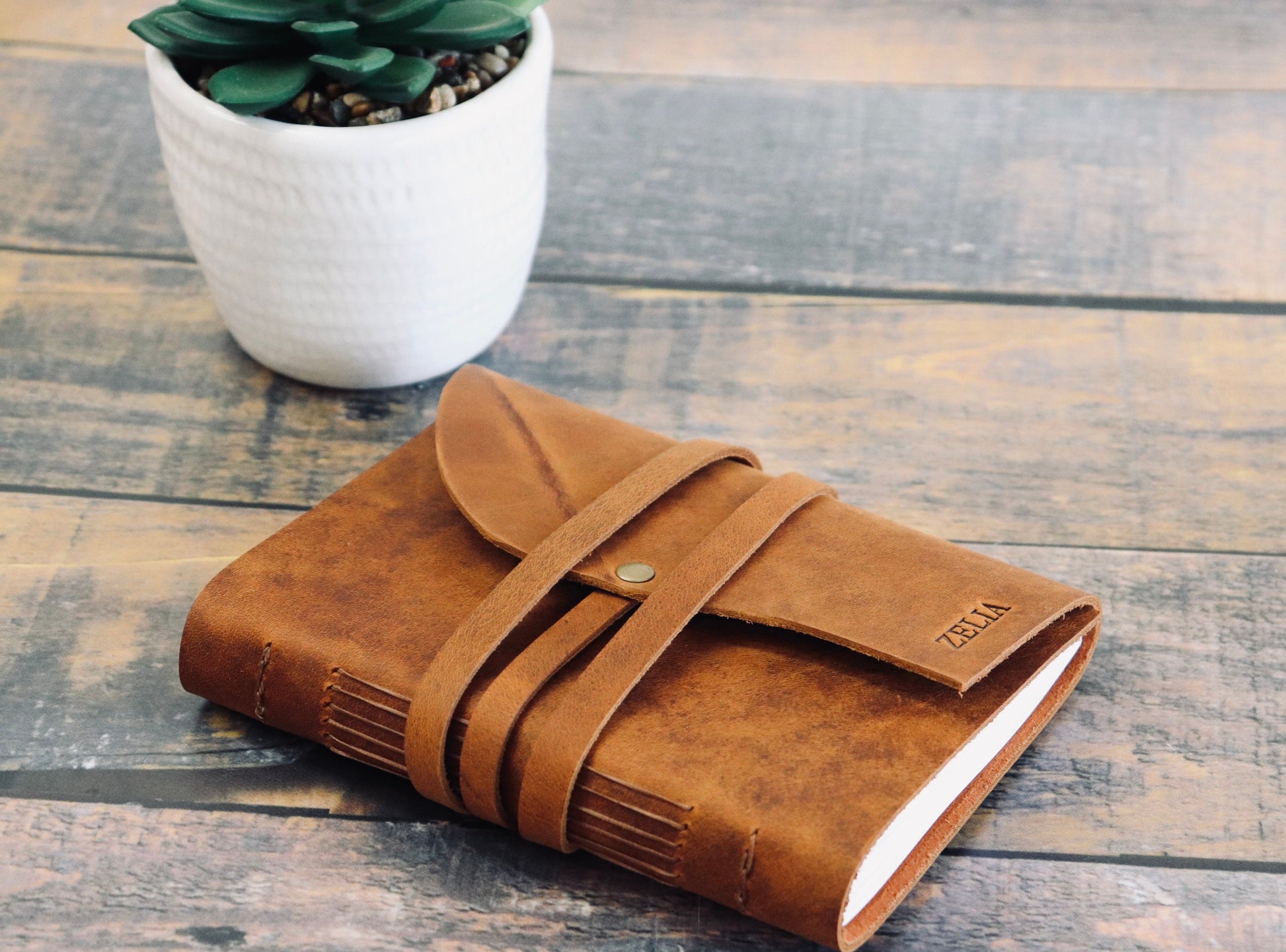 Sewn Bound Personalized Leather Journal, Rustic Notebook, Diary, Sketchbook, Watercolor Book, Full Grain Leather and Customizable