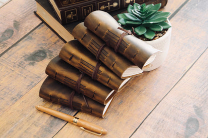 Small Leather Journal, Rustic Vintage Pocket Notebook, Sewn Bound in Real Premium Full Grain Leather, Personalized Christmas Gift