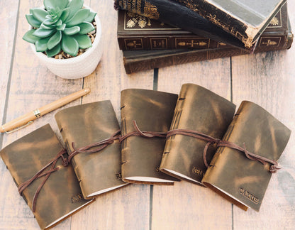 Small Leather Journal, Rustic Vintage Pocket Notebook, Sewn Bound in Real Premium Full Grain Leather, Personalized Christmas Gift