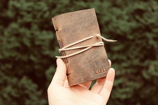 Small Leather Journal, Rustic Vintage Pocket Notebook, Sewn Bound in Real Premium Full Grain Leather, Personalized Christmas Gift